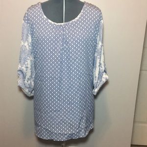 Antilia Femme plus size, blue & white sheer top